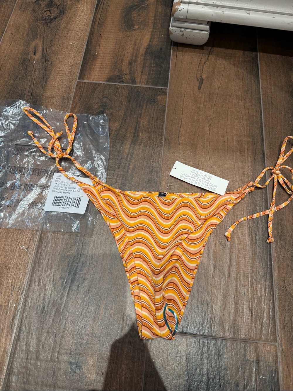 Urban Outfitters Orange Wave Tie-Side Bikini Bottom with Multicolor Stripes